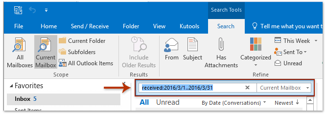 search box in outlook 2016